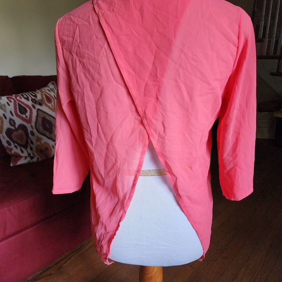 Coral Sheer Blouse with 3/4 Sleeves - Picture 2 of 3
